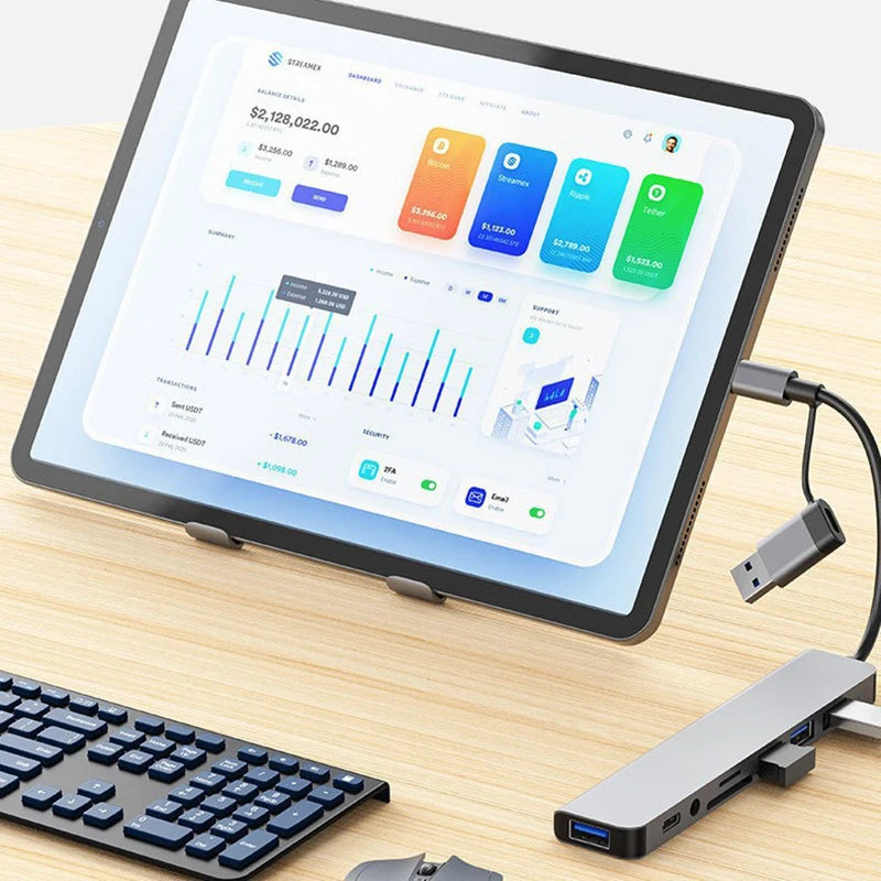 8 in 2 USB , Type C HUB Docking Station with 3.5mm Audio Jack Adapter, Micro SD Card Reader, Laptop Tablet Phone Disk Converter