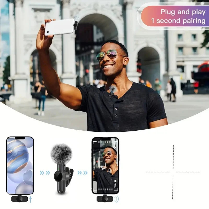 Wireless Lavalier Microphone with Windproof, Cover Audio Video Recording , Mini Mic For iPhone Android Mobile Phone Microphone