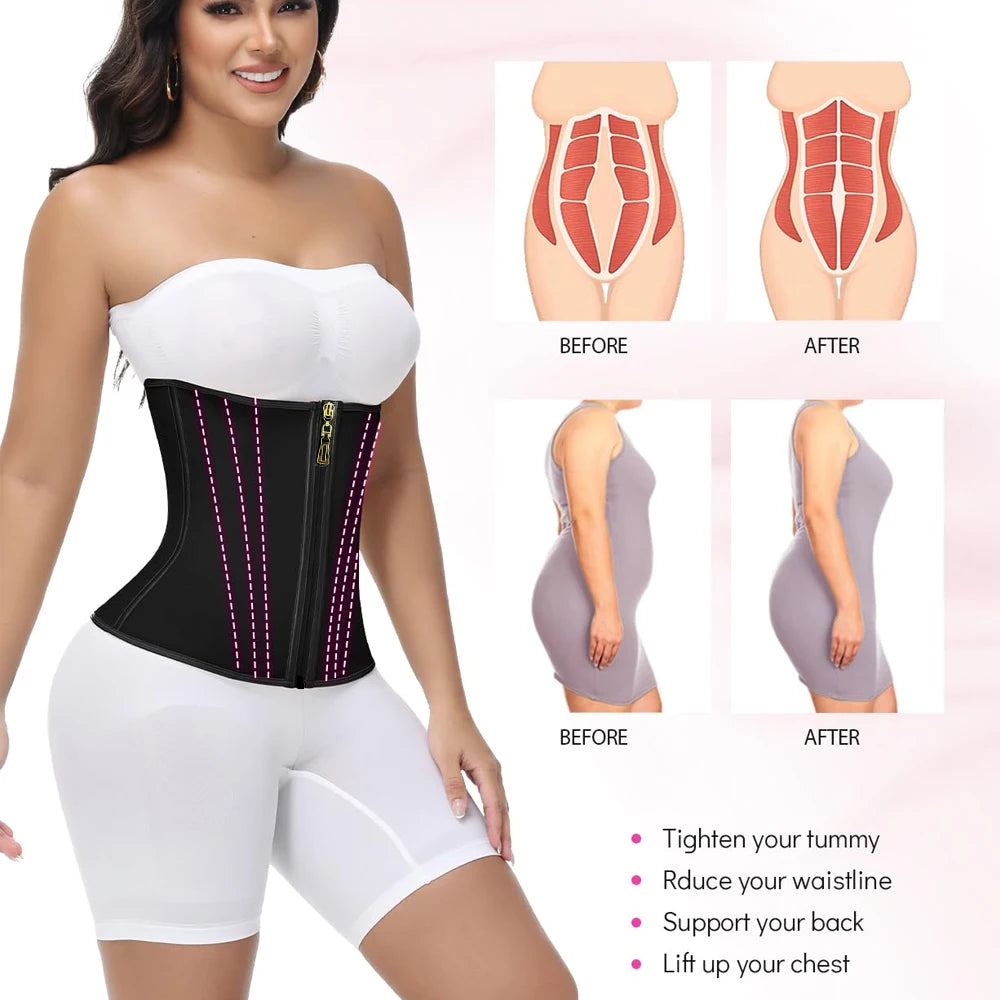 Waist Trainer for Women, Tummy Control Workout Waist Cincher, Corset Shapewear Postpartum Body Shaper with Zipper Hook