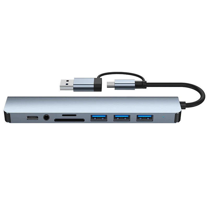 8 in 2 USB , Type C HUB Docking Station with 3.5mm Audio Jack Adapter, Micro SD Card Reader, Laptop Tablet Phone Disk Converter