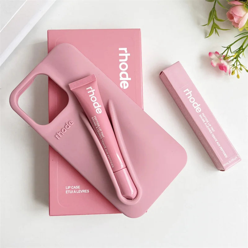 RHODE Lip Gloss Phone Case For iPhone 17 Air 16 15 14 13 12 11 Pro Max Gray Toast Espresso Ribbon Lipstick Holder Silicone Cover