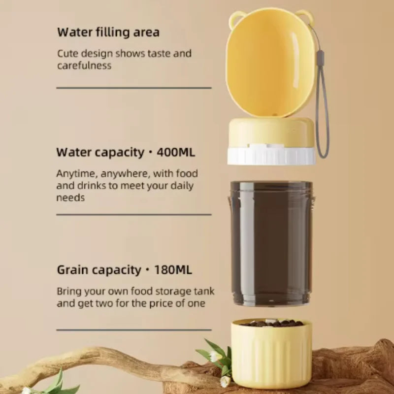 2 in 1 Portable Dog Water Bottle Pet Water Container with Food Storage Pet Travel Drinking Bowl for Dogs Cats Pet Supplies