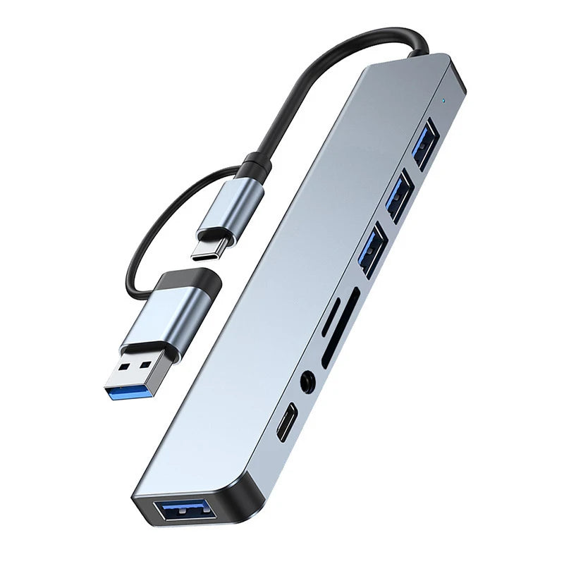 8 in 2 USB , Type C HUB Docking Station with 3.5mm Audio Jack Adapter, Micro SD Card Reader, Laptop Tablet Phone Disk Converter