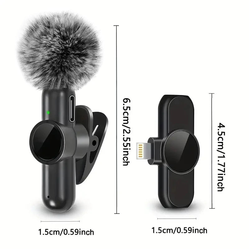 Wireless Lavalier Microphone with Windproof, Cover Audio Video Recording , Mini Mic For iPhone Android Mobile Phone Microphone