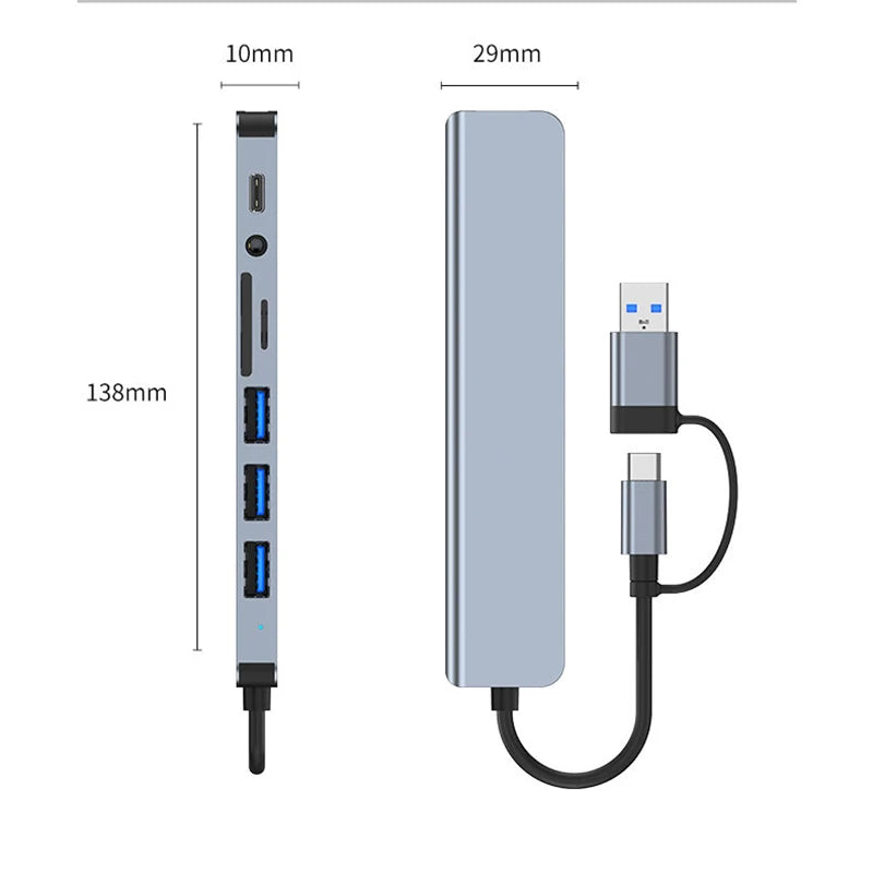 8 in 2 USB , Type C HUB Docking Station with 3.5mm Audio Jack Adapter, Micro SD Card Reader, Laptop Tablet Phone Disk Converter