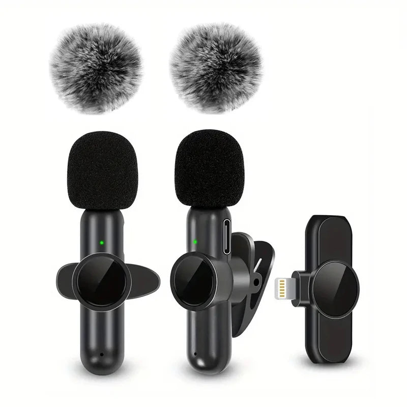 Wireless Lavalier Microphone with Windproof, Cover Audio Video Recording , Mini Mic For iPhone Android Mobile Phone Microphone