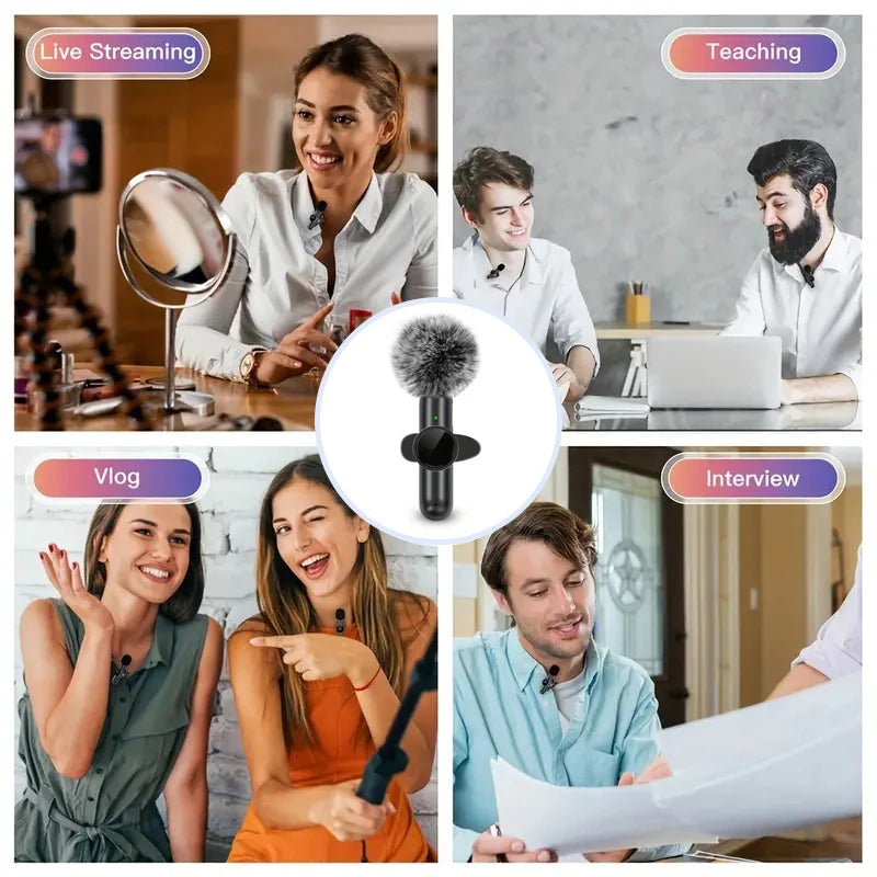 Wireless Lavalier Microphone with Windproof, Cover Audio Video Recording , Mini Mic For iPhone Android Mobile Phone Microphone