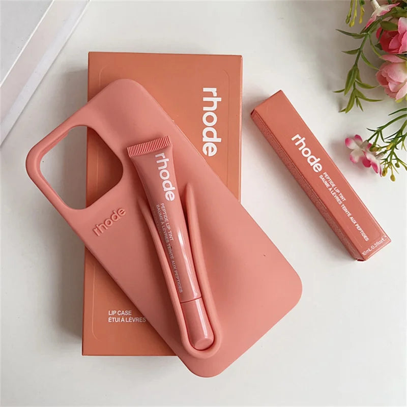 RHODE Lip Gloss Phone Case For iPhone 17 Air 16 15 14 13 12 11 Pro Max Gray Toast Espresso Ribbon Lipstick Holder Silicone Cover