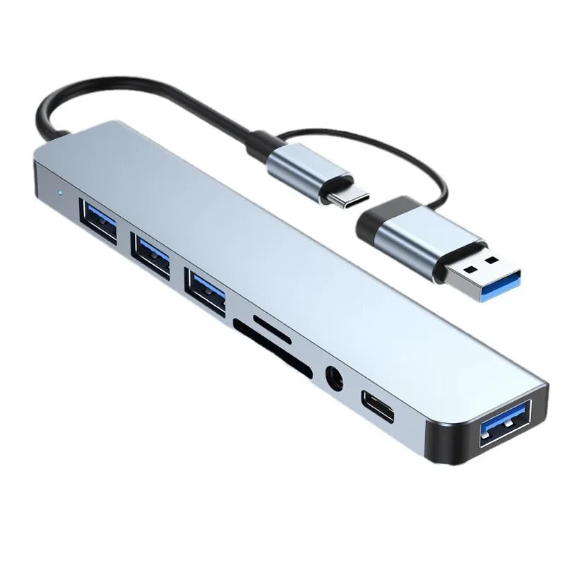 8 in 2 USB , Type C HUB Docking Station with 3.5mm Audio Jack Adapter, Micro SD Card Reader, Laptop Tablet Phone Disk Converter