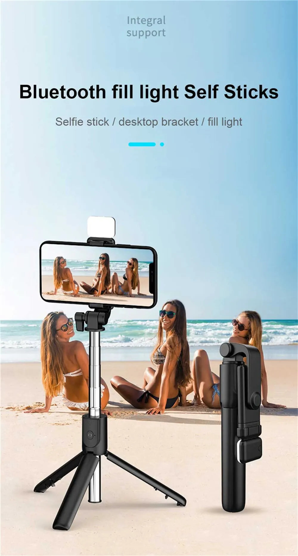 New Bluetooth Selfie Stick Mobile Phone Holder Retractable Portable Multifunct-ional Mini Tripod with Wireless Remote Shutter
